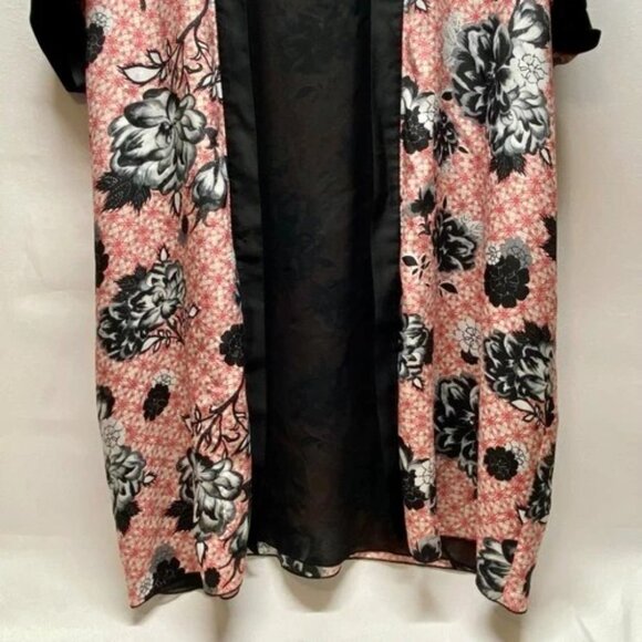 Forever 21 Open Front Kimono Top Women's Large Red Black Floral Lightweight GUC - Picture 3 of 8